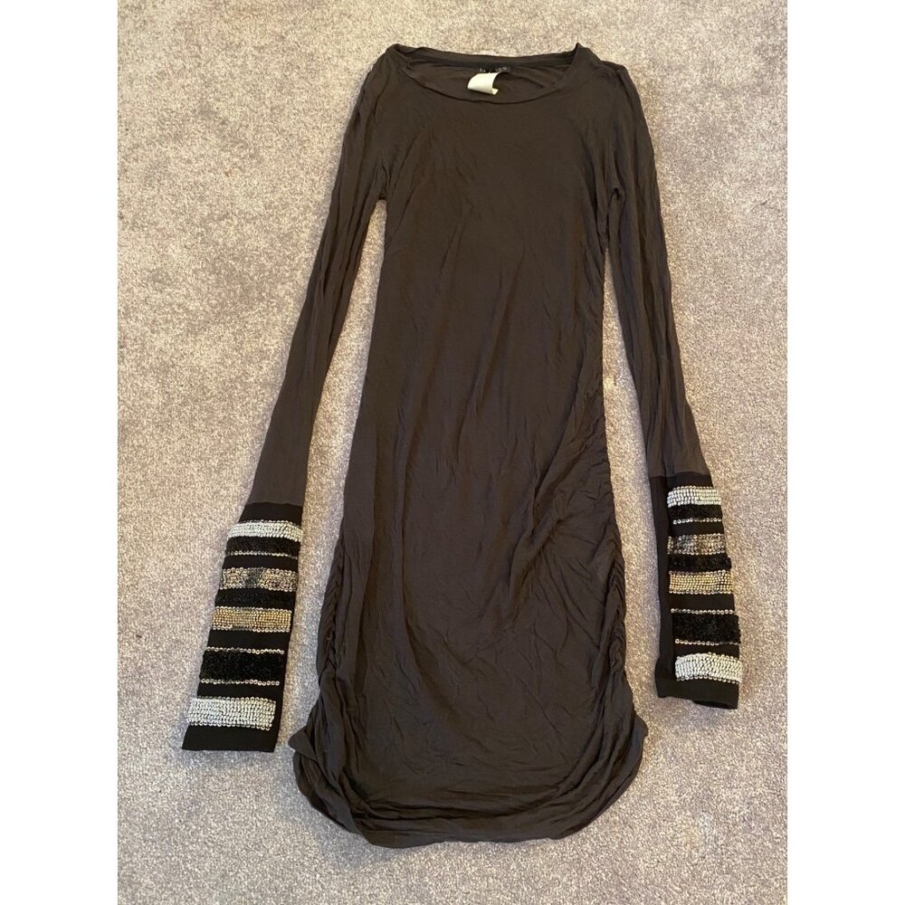 Lia kes New York Metal Rebel Dress Black Super Long Sequined Sleeves Large
